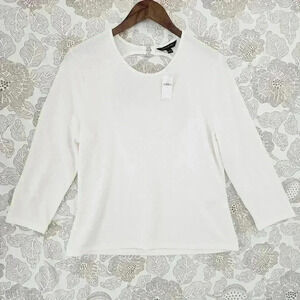 NWT Banana Republic Knit Sweater Crewneck Cut out Long sleeve Off White Size L